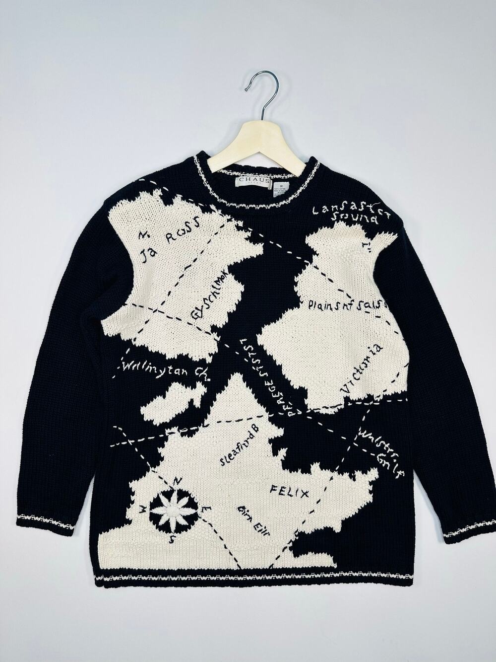 Vintage 1980’s Chaus Cotton Sweater Map of Canada Size Medium